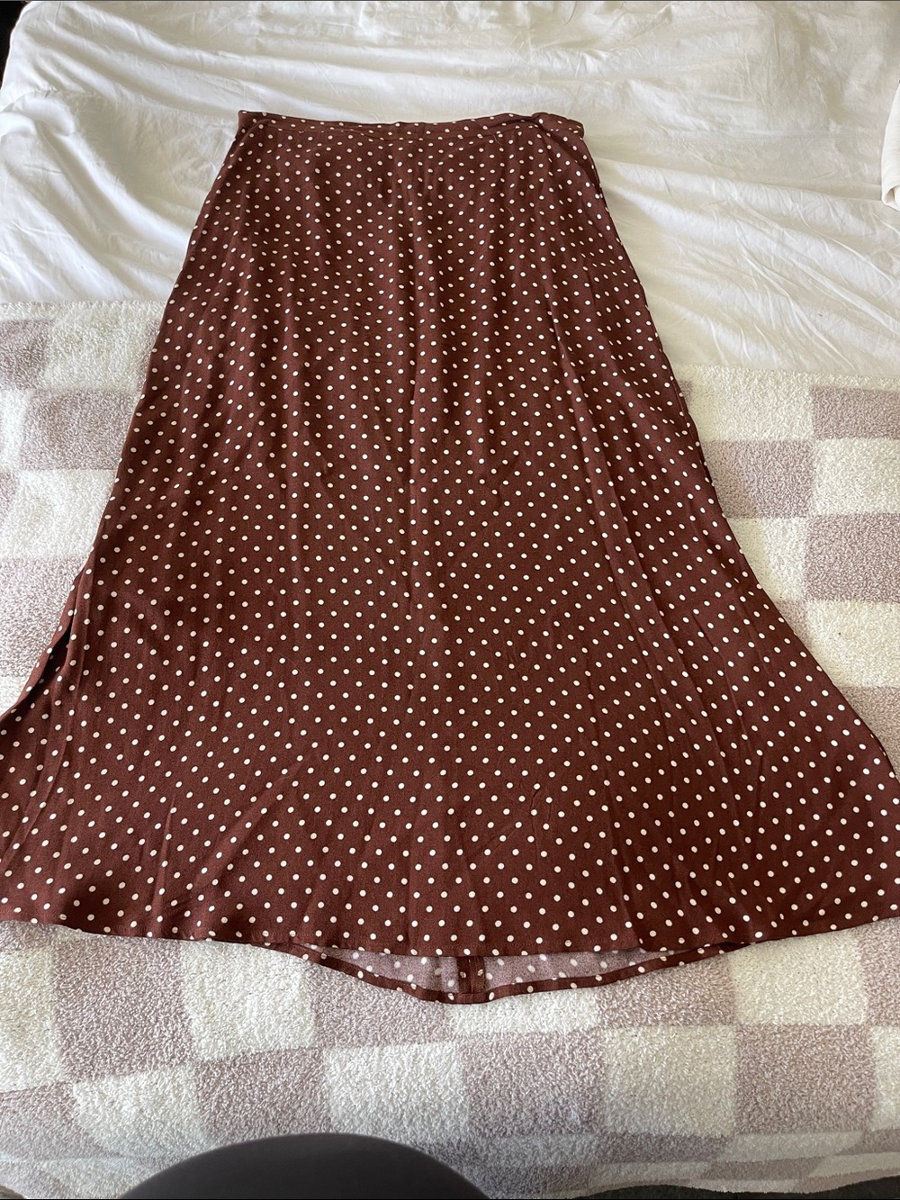 Reformation Polka Dot Midi Skirt in Brown - Classic Women's Skirt